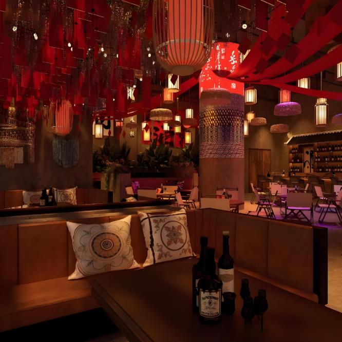 中式復古風格的民謠酒吧裝修設計效果圖