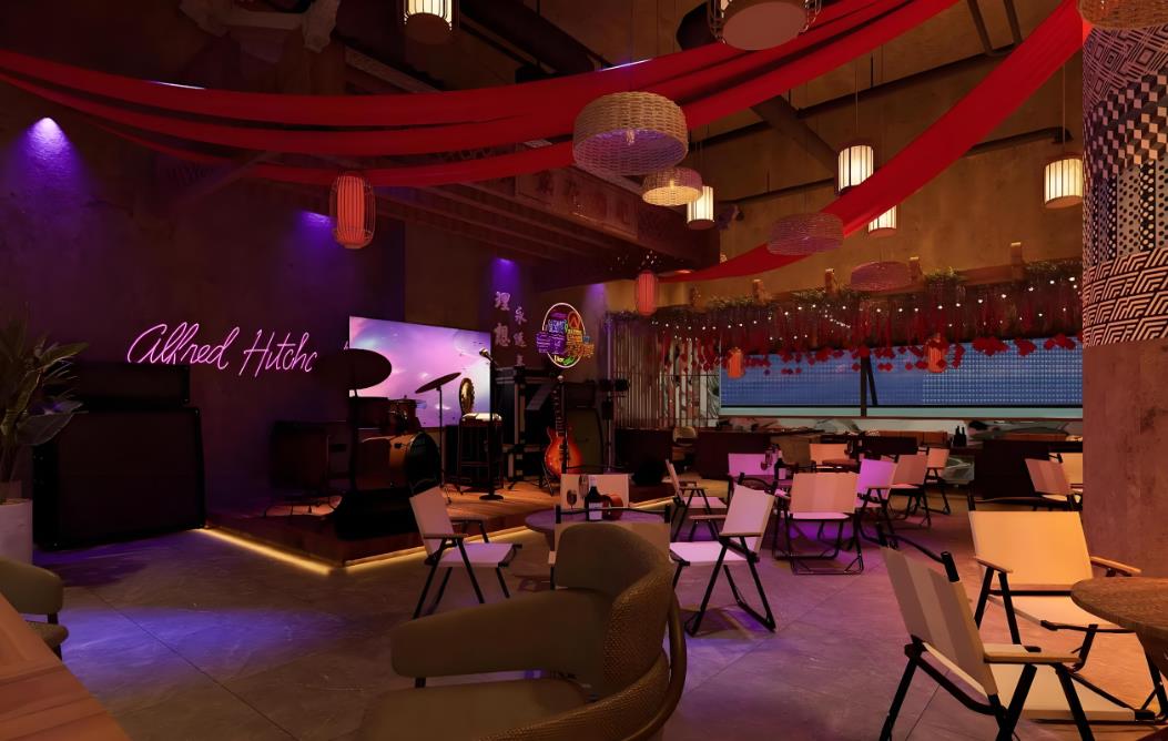 中式復古風格的民謠酒吧裝修設計效果圖